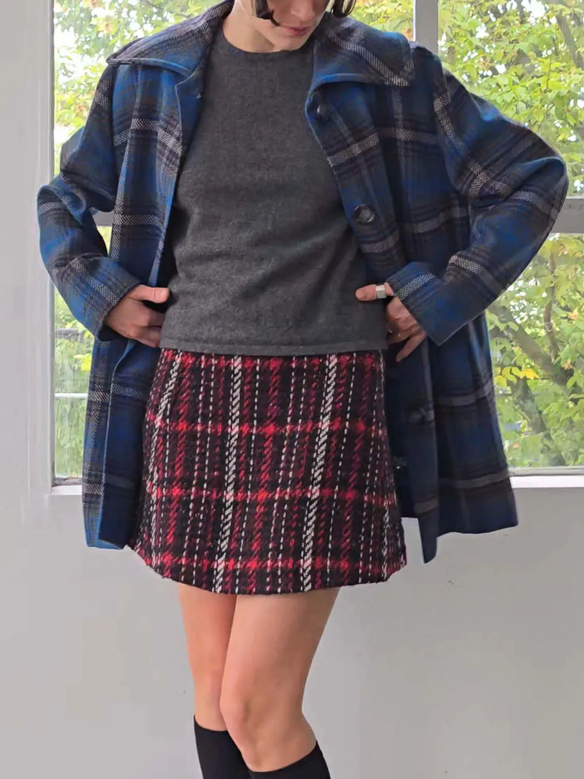 Pendleton Collared Plaid Coat - Blue/Grey