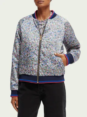 Printed reversible padded bomber jacket