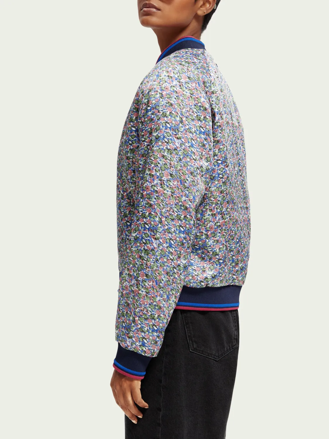 Printed reversible padded bomber jacket