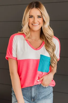 Promise Of Forever Knit Top- Ivory & Neon Pink