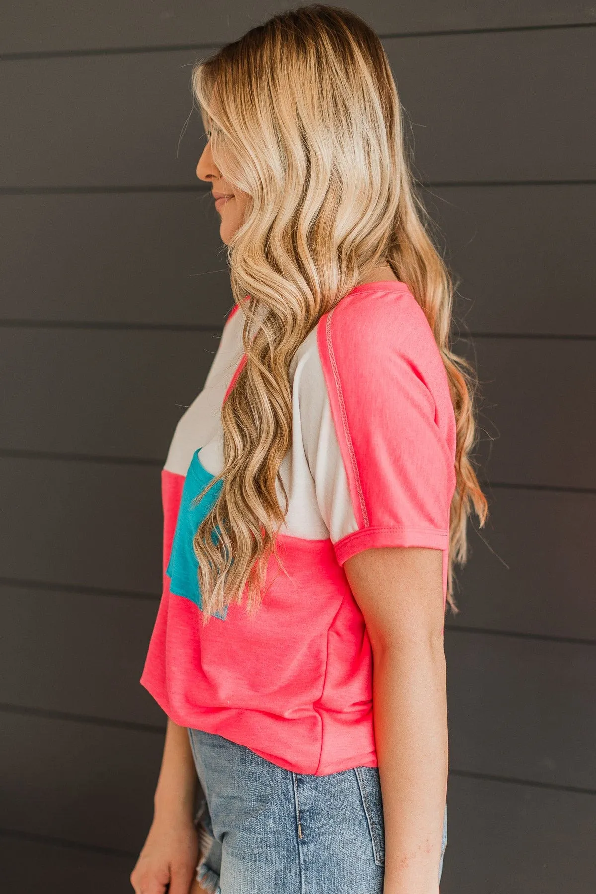 Promise Of Forever Knit Top- Ivory & Neon Pink