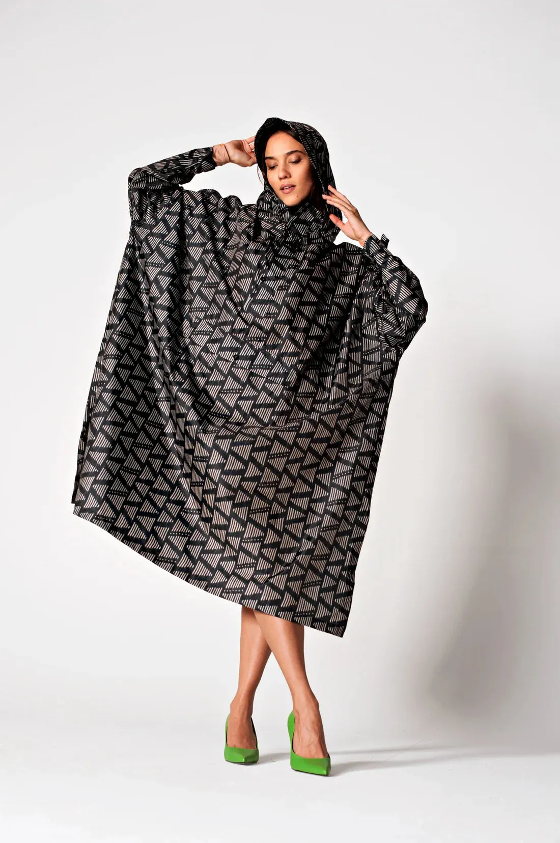 Rainkiss Geometric Waterproof Poncho with Built in Carry Pouch (One Size)