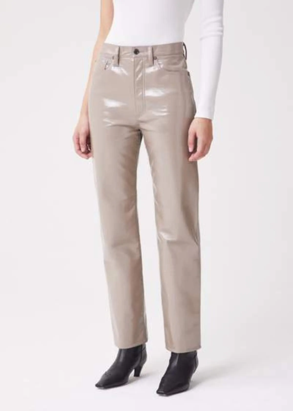 Recycled Leather 90's Pinch Waist pants - Quail Patent