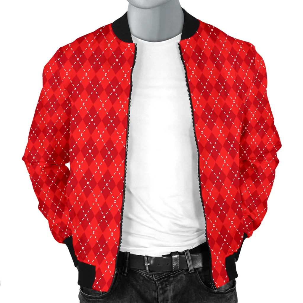 Red Argyle Mens Bomber Jacket