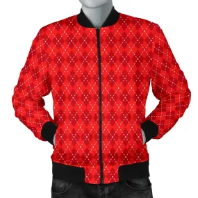 Red Argyle Mens Bomber Jacket