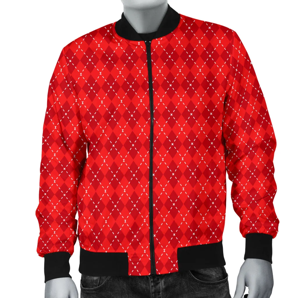 Red Argyle Mens Bomber Jacket