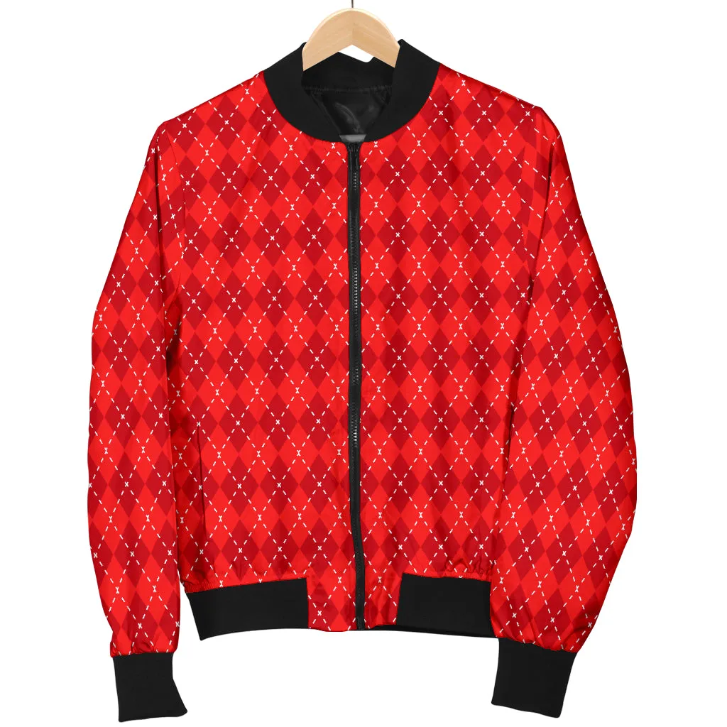 Red Argyle Mens Bomber Jacket