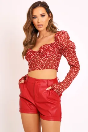 Red Faux Leather Tailored Shorts - Georgia