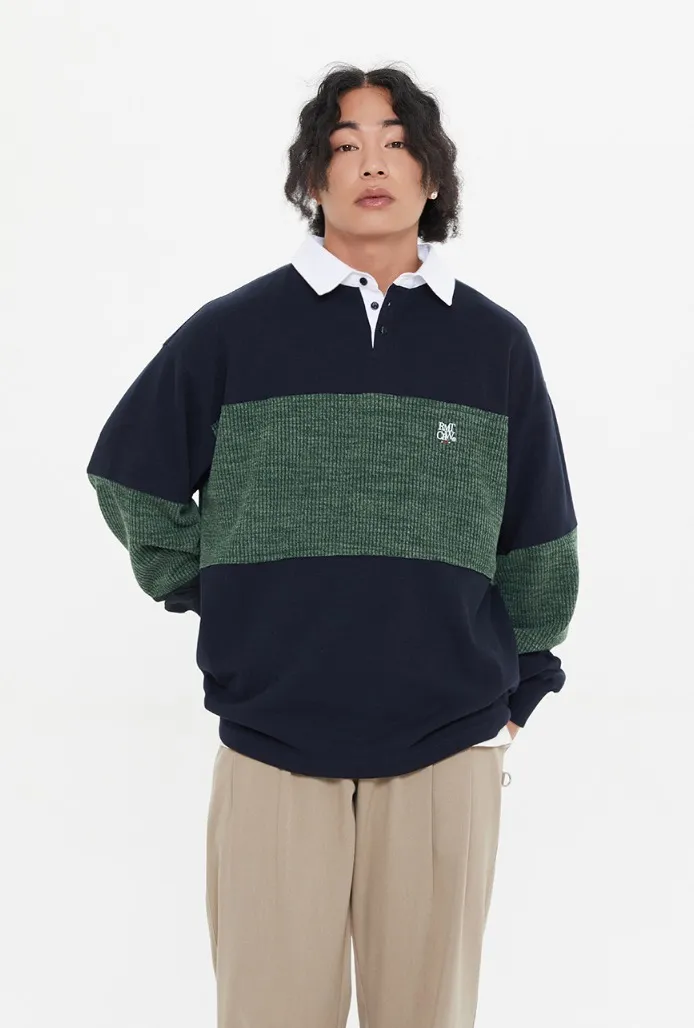 ROMANTIC CROWN  |[ROMANTIC CROWN]★SWEAT KNIT MIX RUGBY SHIRTS