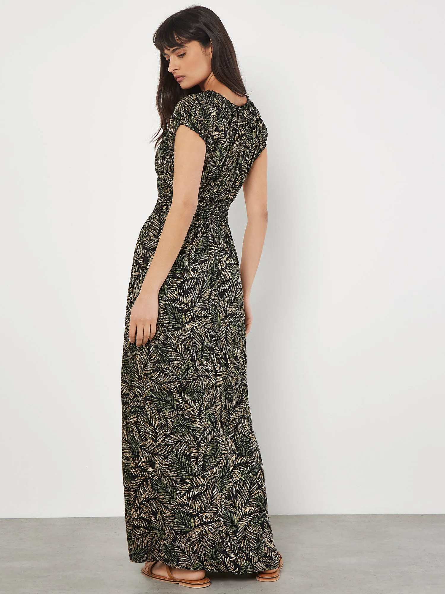 Rustic Leaf Print Smocked Maxi Dress | Apricot Clothing