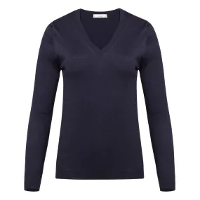 Silk V-Neck Sweater - Navy