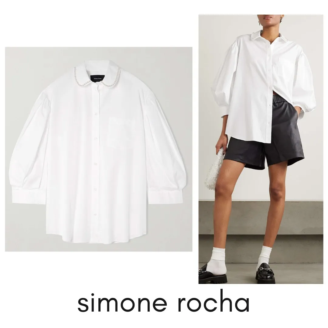 Simone Rocha  |Cropped Plain Cotton Puff Sleeves Shirts & Blouses