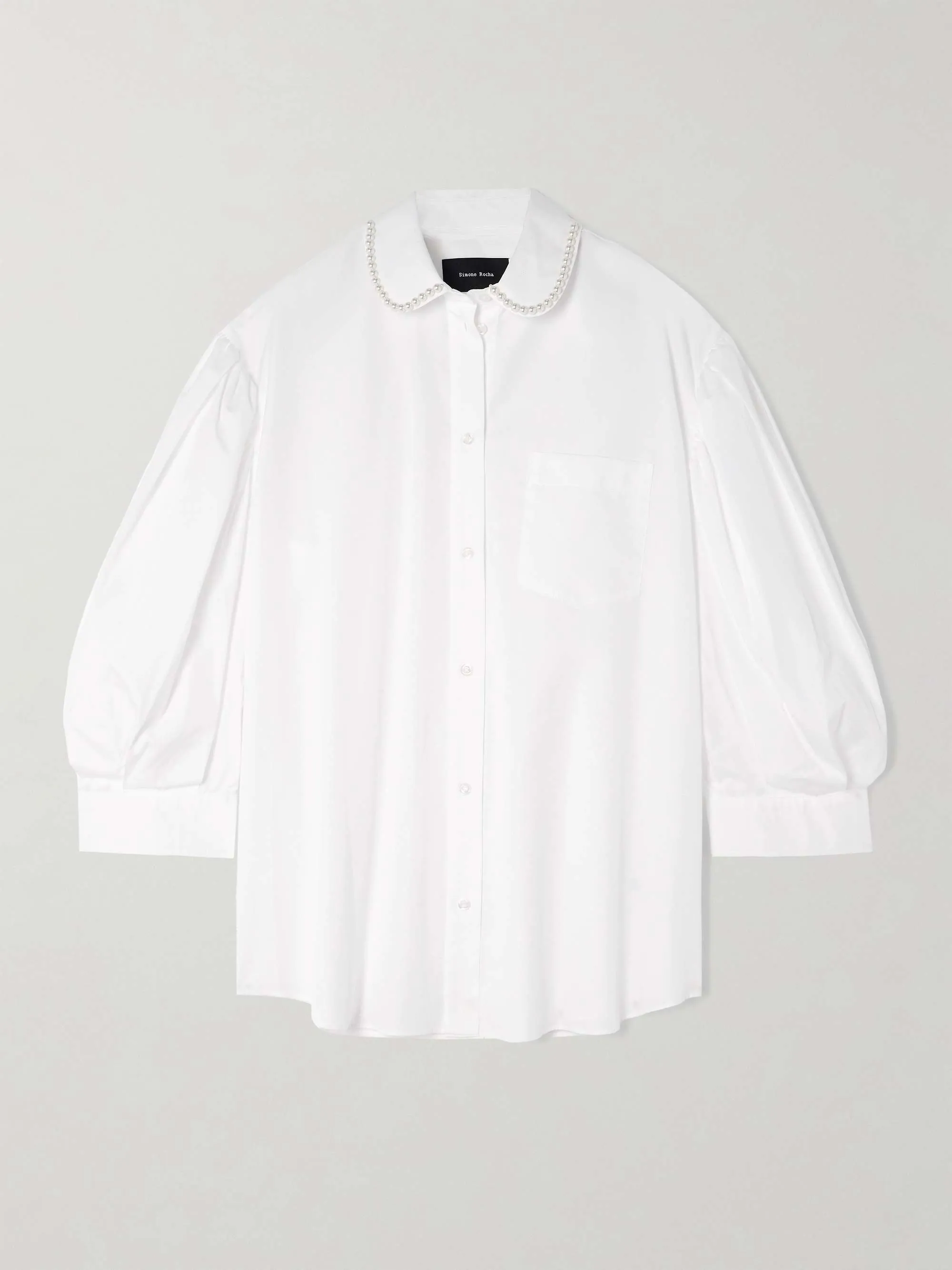 Simone Rocha  |Cropped Plain Cotton Puff Sleeves Shirts & Blouses