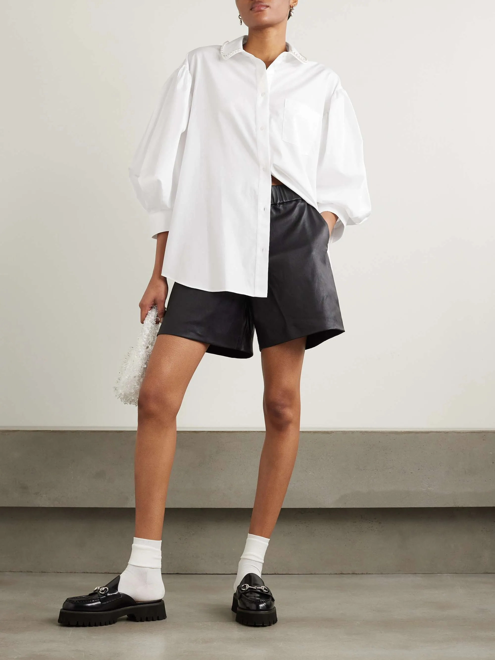 Simone Rocha  |Cropped Plain Cotton Puff Sleeves Shirts & Blouses