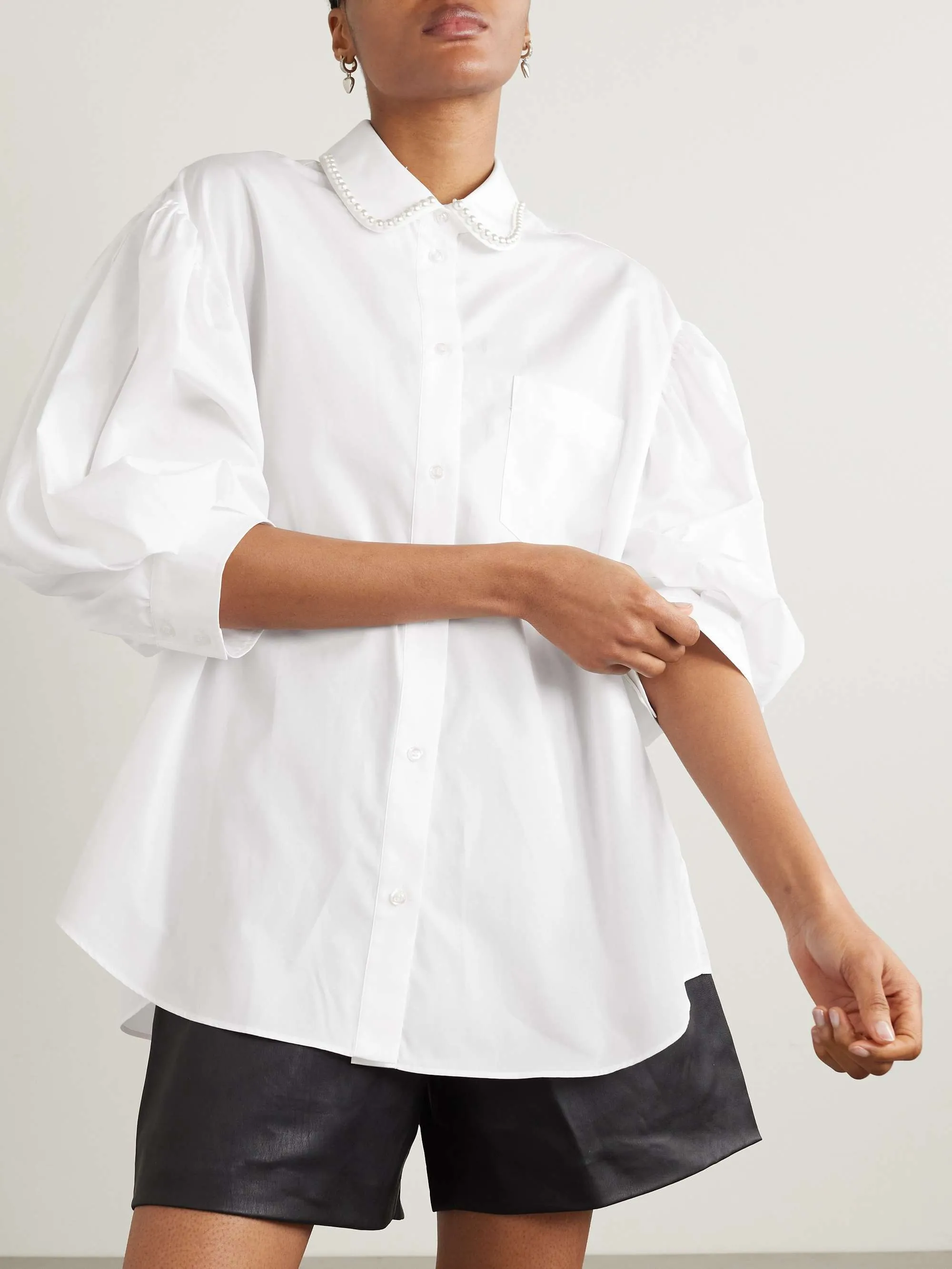 Simone Rocha  |Cropped Plain Cotton Puff Sleeves Shirts & Blouses