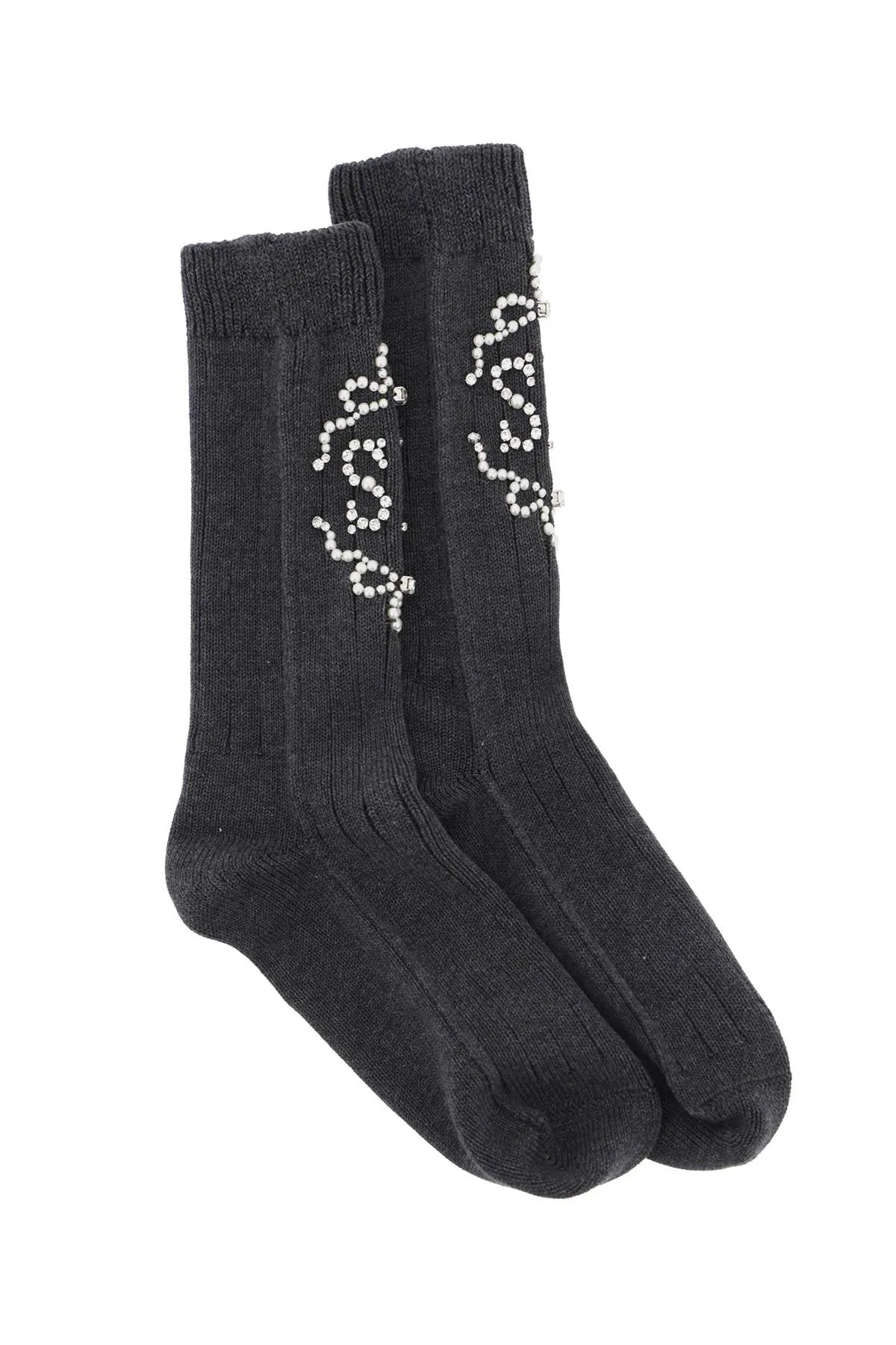 Simone rocha sr socks with pearls and crystals SOCK43ATB 0634 GREY MELANGE PEARL CRYSTAL