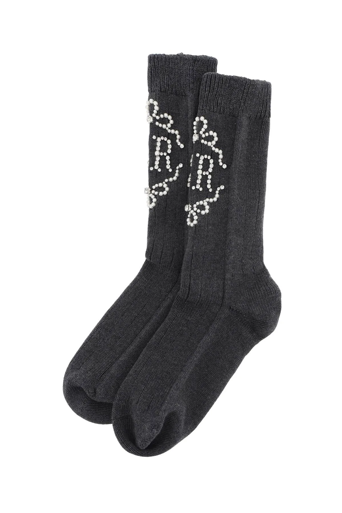 Simone rocha sr socks with pearls and crystals SOCK43ATB 0634 GREY MELANGE PEARL CRYSTAL