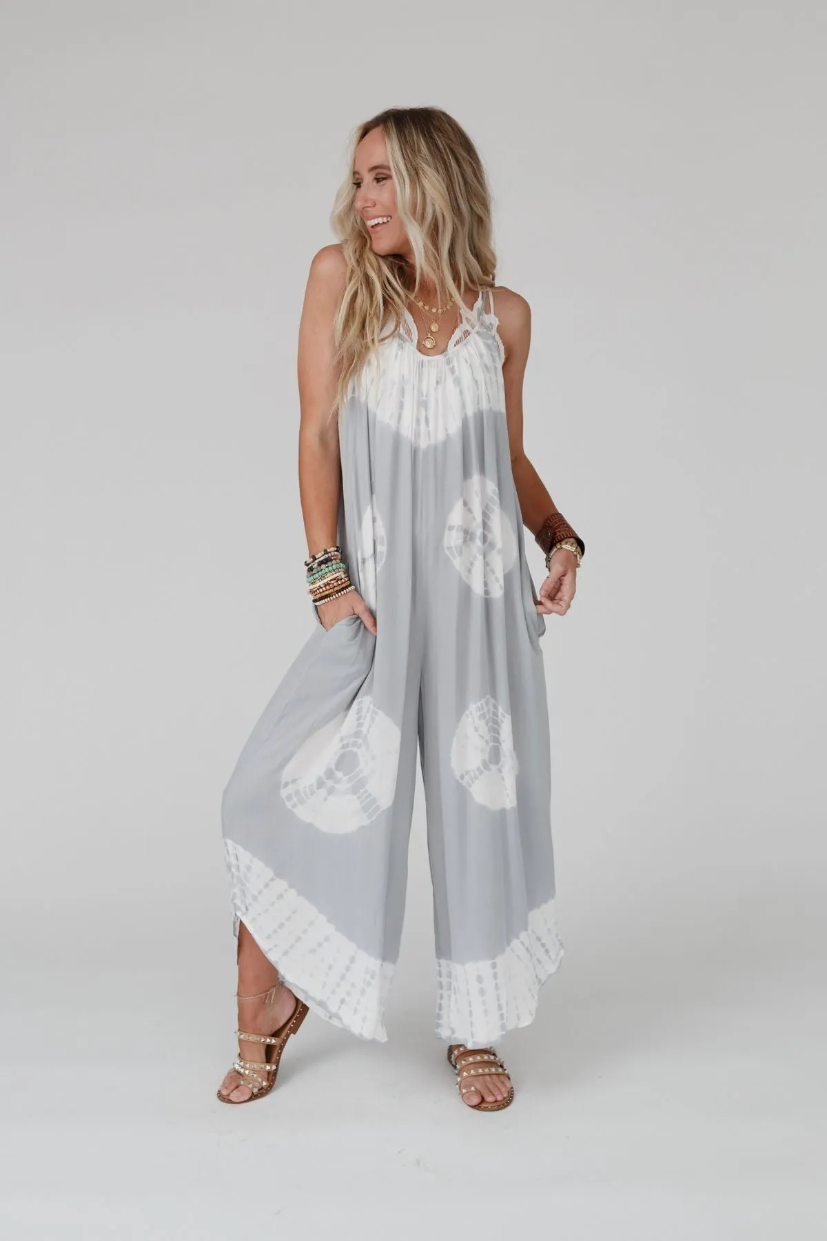 Spellbound Tie Dye Jumpsuit - Light Gray