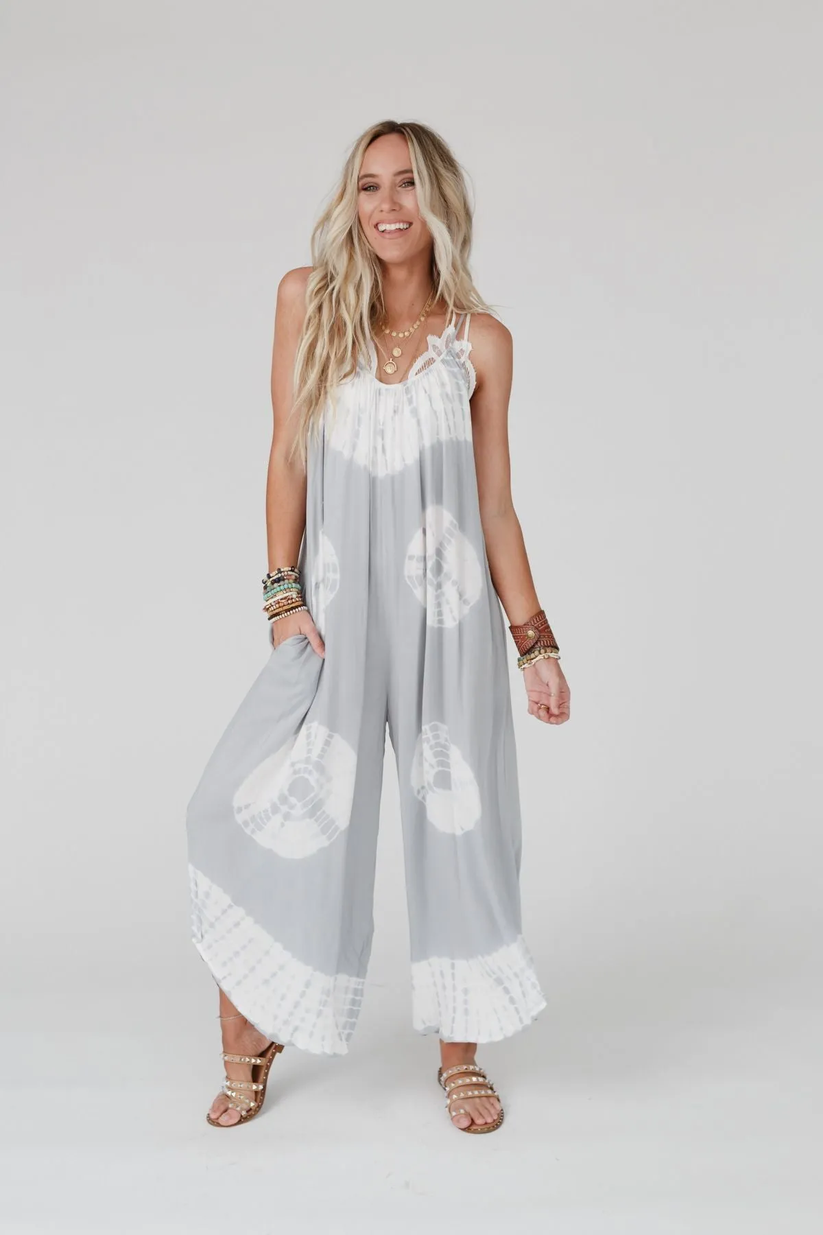 Spellbound Tie Dye Jumpsuit - Light Gray