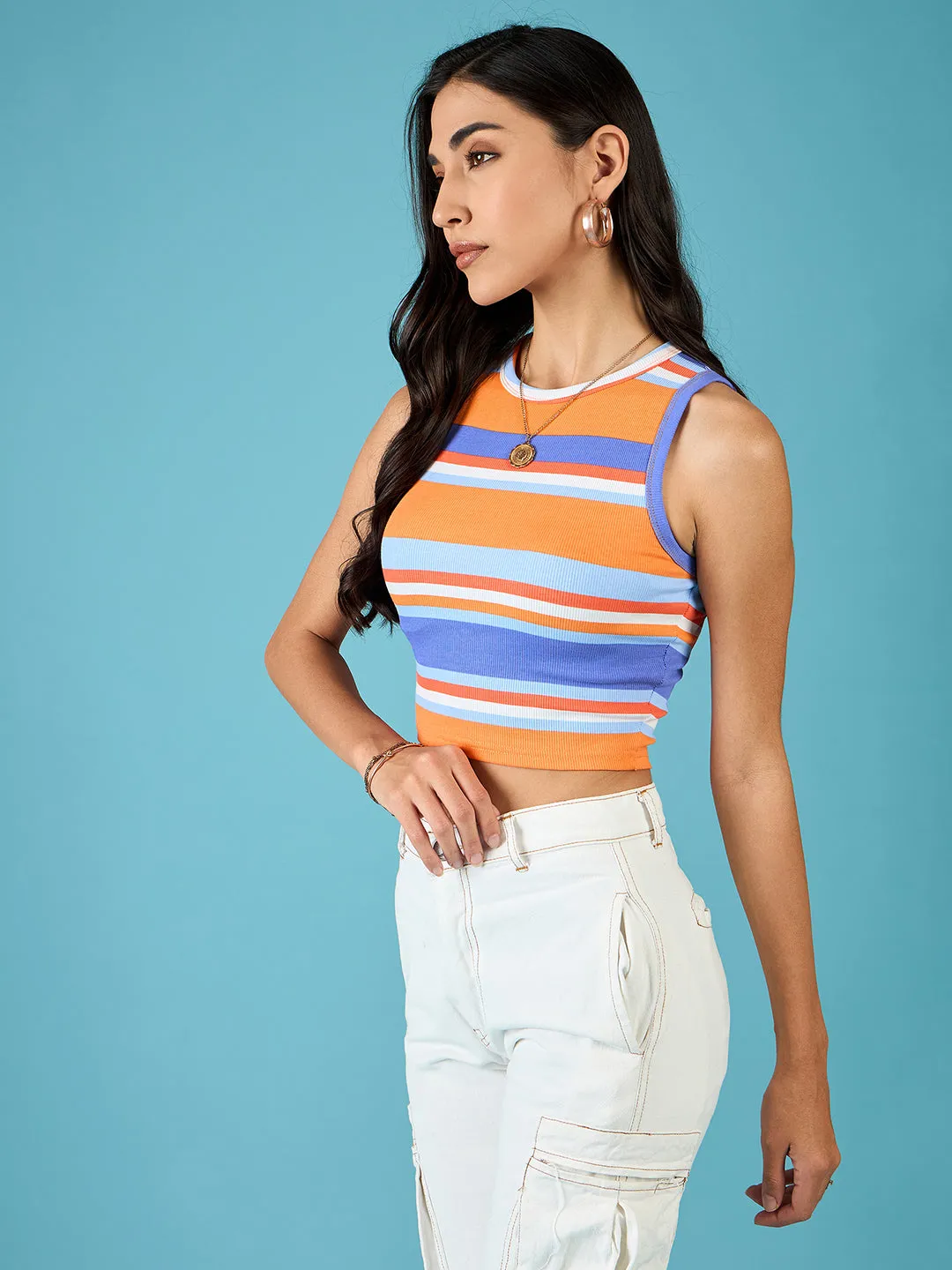 Stretchable Ribbed Sleeveless Crop Top