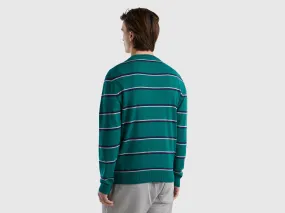 Striped 100% cotton sweater - Dark Green | Benetton