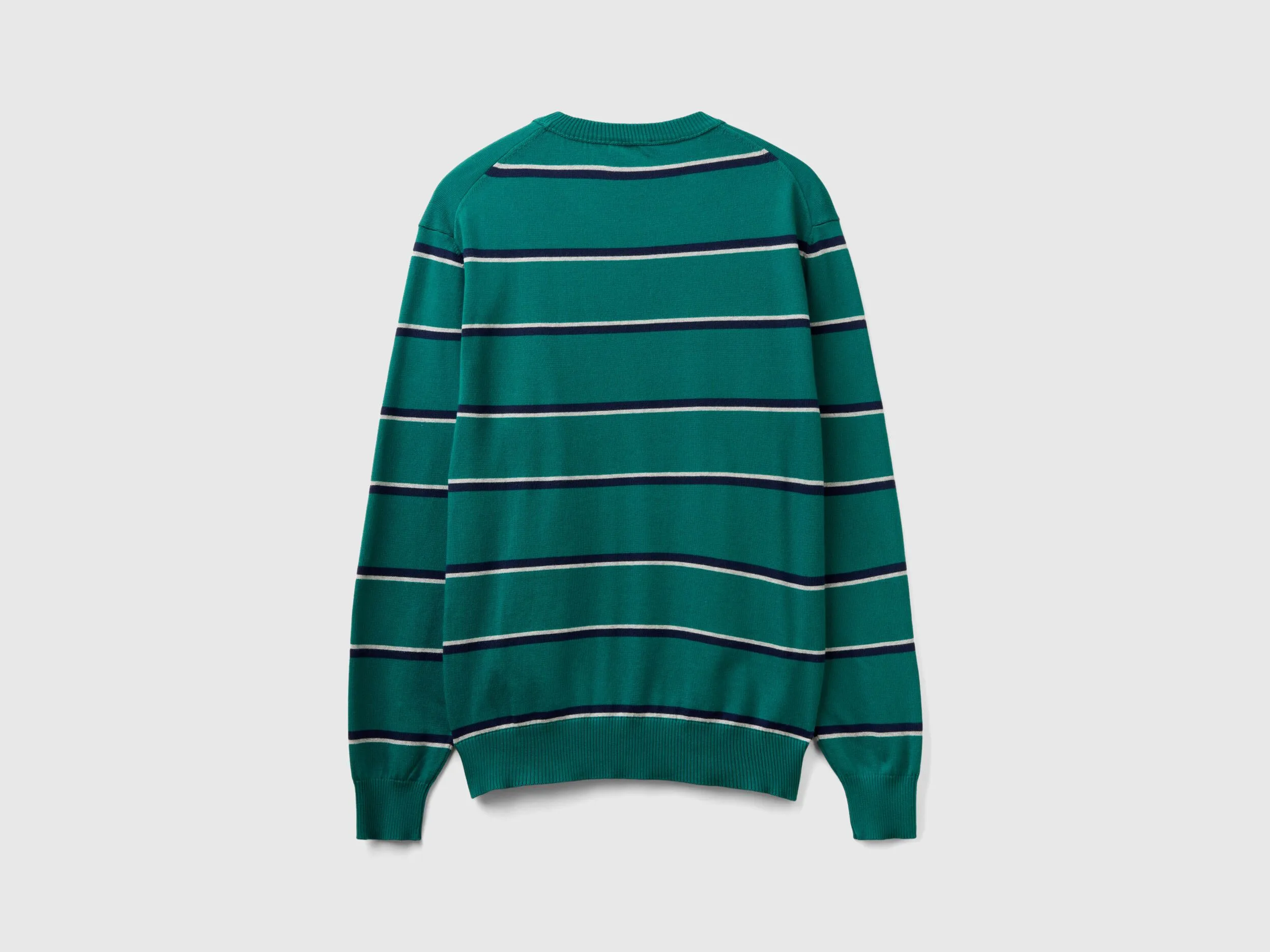 Striped 100% cotton sweater - Dark Green | Benetton