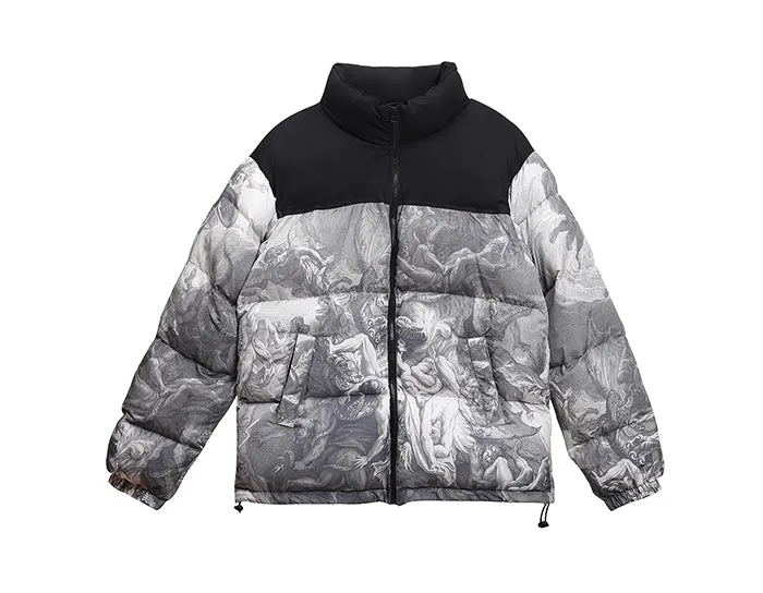 ‘The Plague’ Monochrome Print Down Puffer Jacket