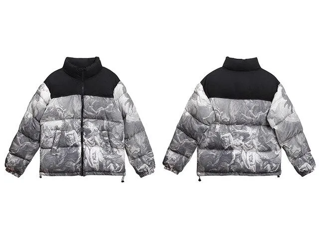 ‘The Plague’ Monochrome Print Down Puffer Jacket