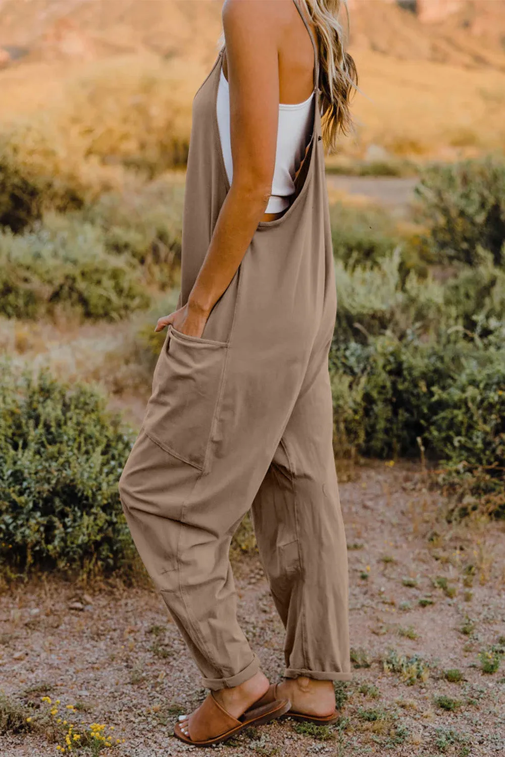 V-Neck Sleeveless Jumpsuit with Pockets**