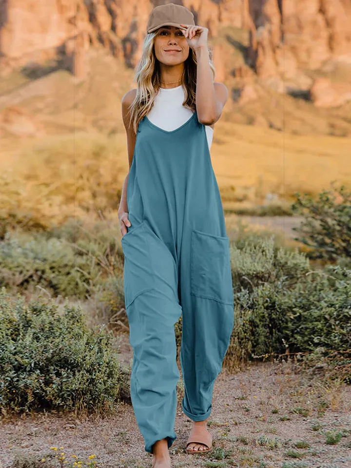 V-Neck Sleeveless Jumpsuit with Pockets**