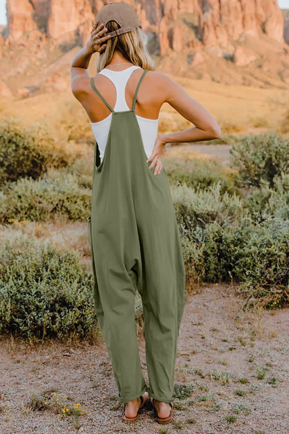 V-Neck Sleeveless Jumpsuit with Pockets**