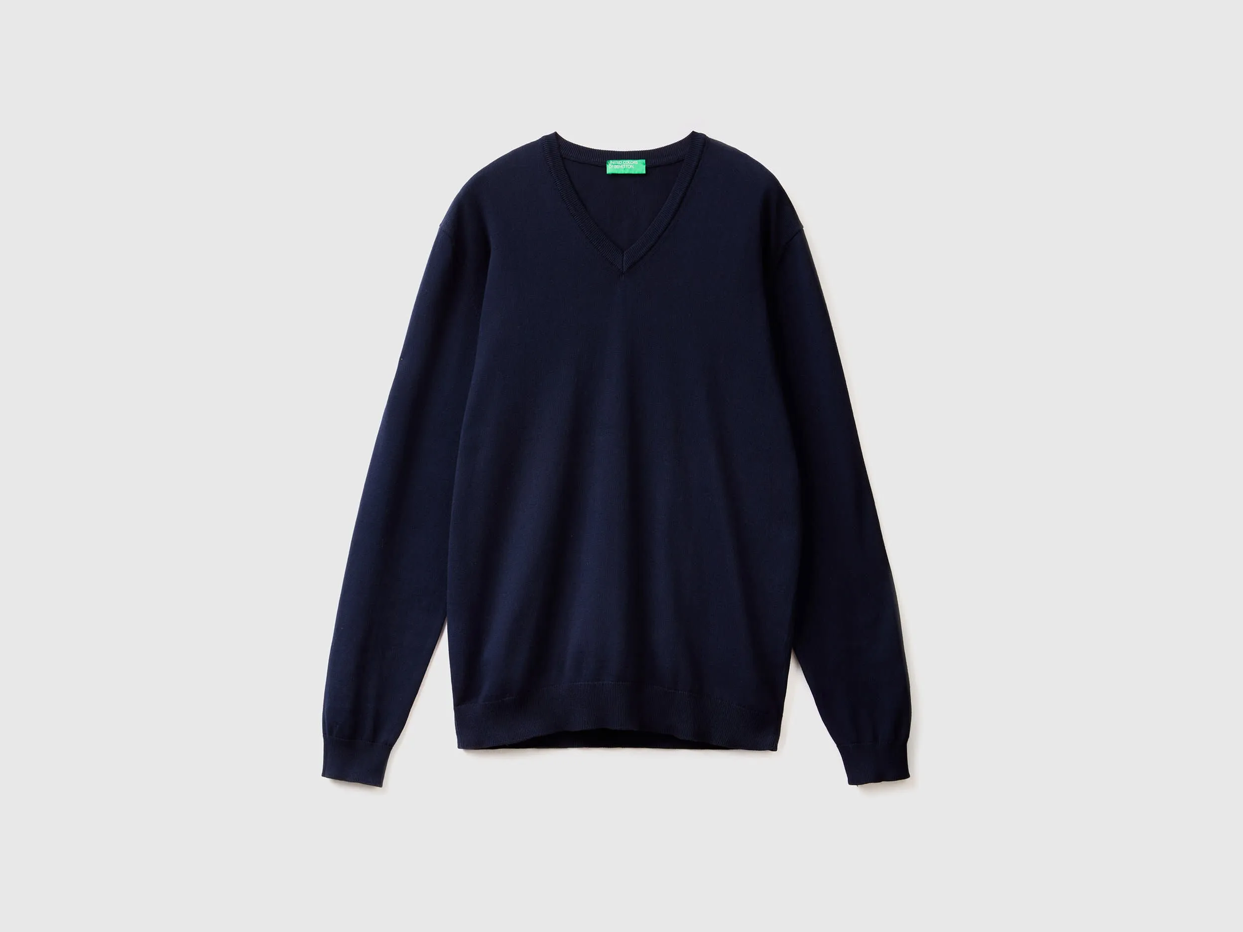 V-neck sweater in pure cotton - Dark Blue | Benetton