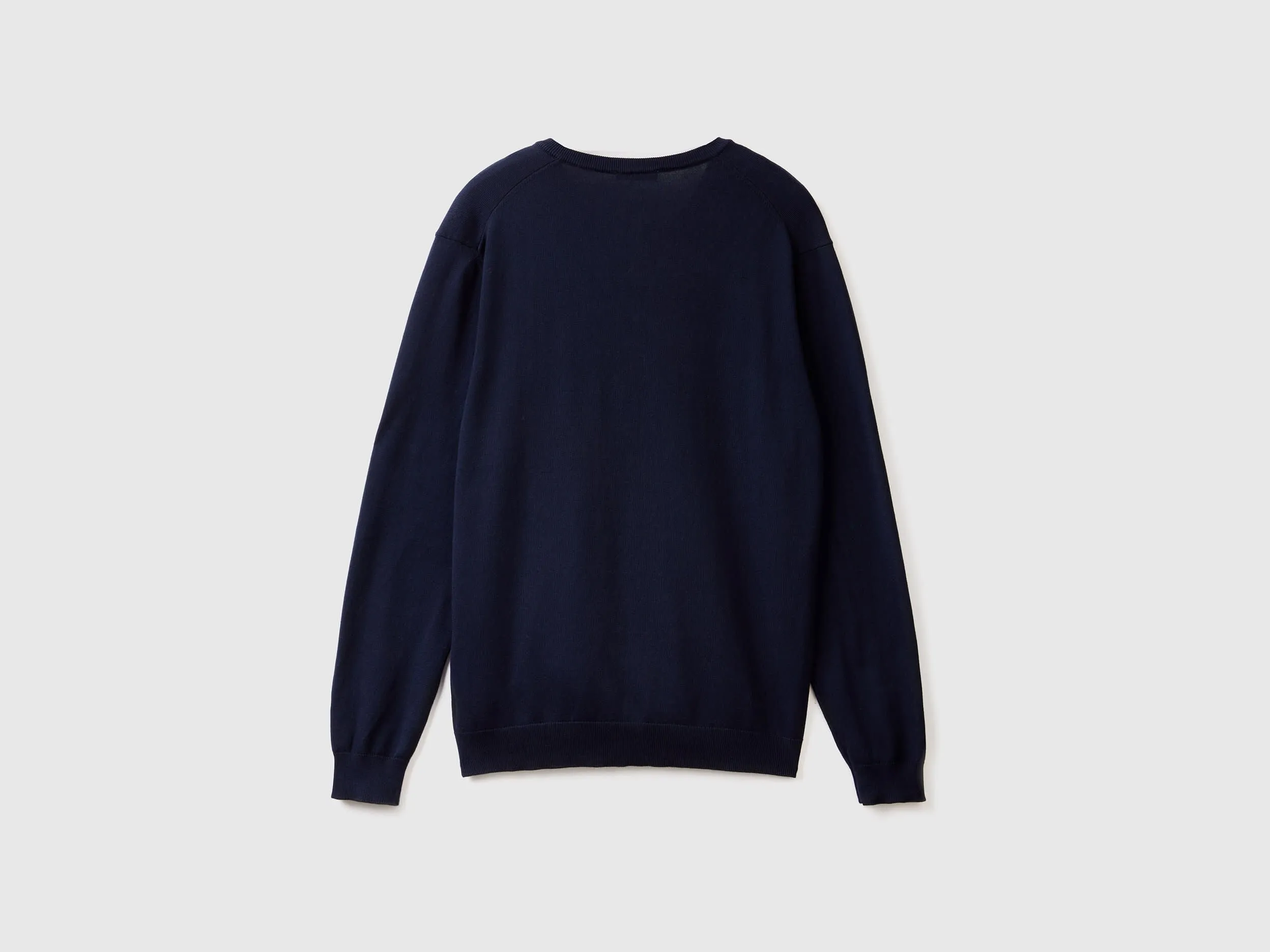 V-neck sweater in pure cotton - Dark Blue | Benetton