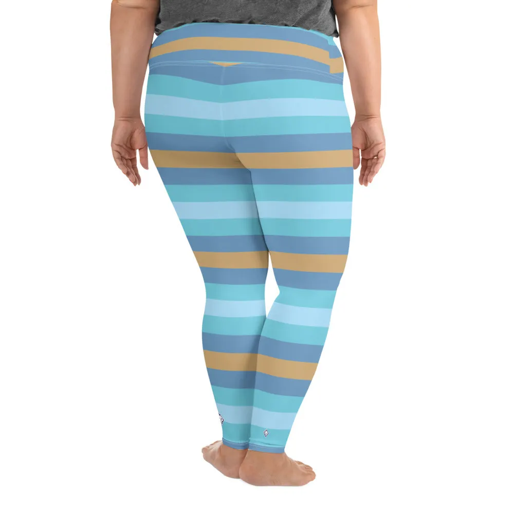 Women's High Waist Plus Size Striped Jersey Shore Leggings Yoga Pants