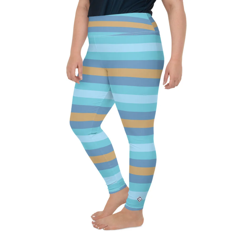 Women's High Waist Plus Size Striped Jersey Shore Leggings Yoga Pants