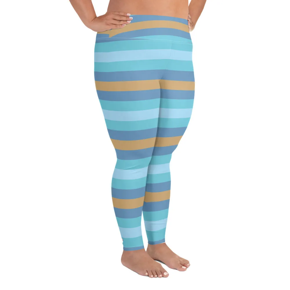 Women's High Waist Plus Size Striped Jersey Shore Leggings Yoga Pants