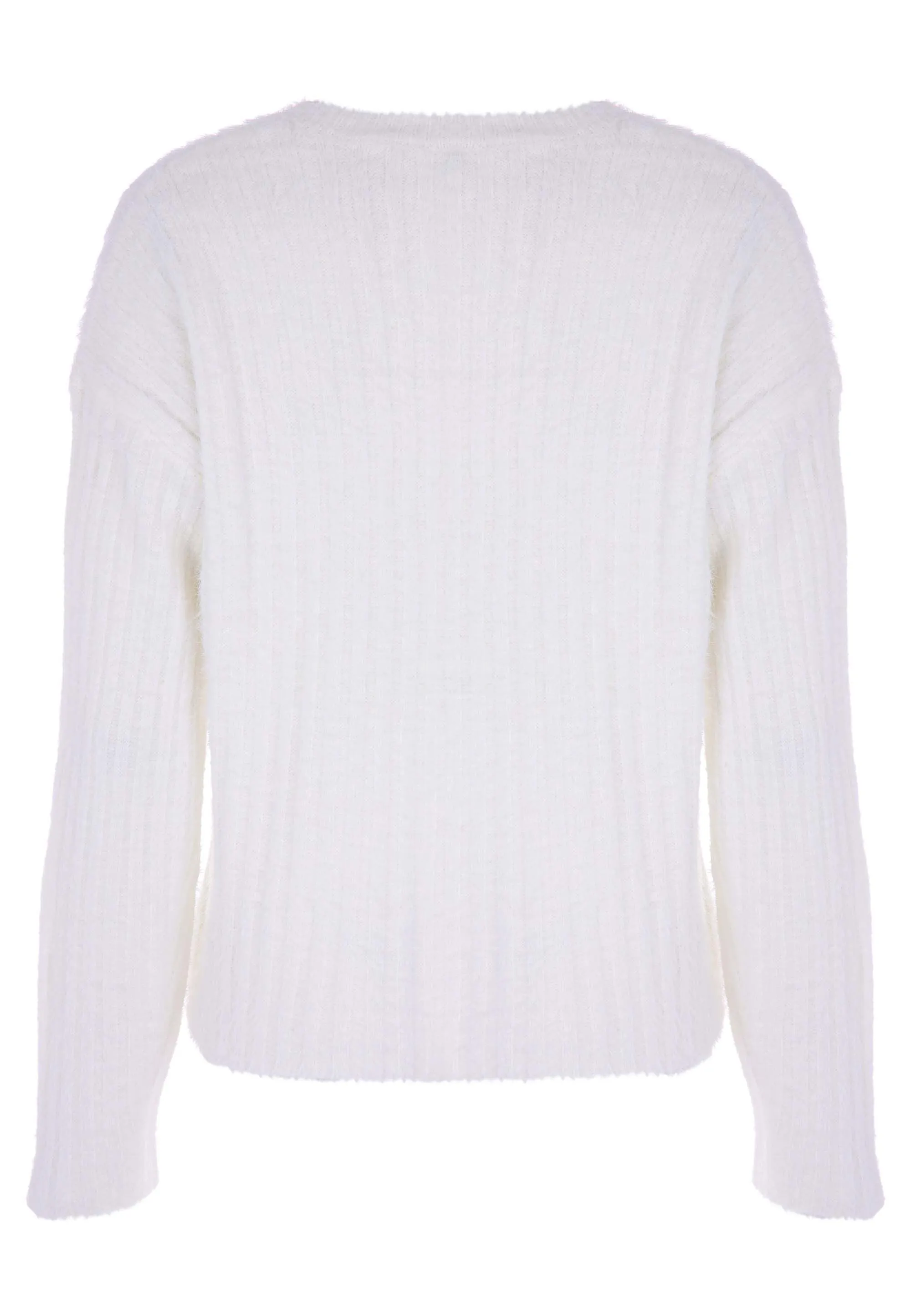 Womens White Ribbed Lash Knit Jumper