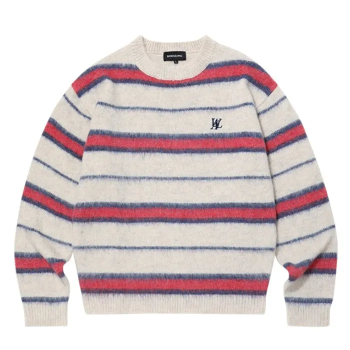 WOOALONG  |Stripes Unisex Wool Street Style Logo Sweaters