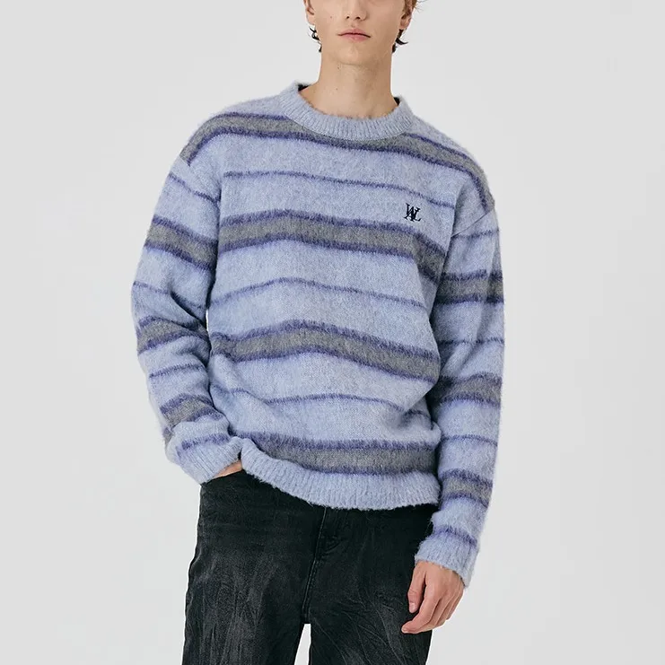 WOOALONG  |Stripes Unisex Wool Street Style Logo Sweaters