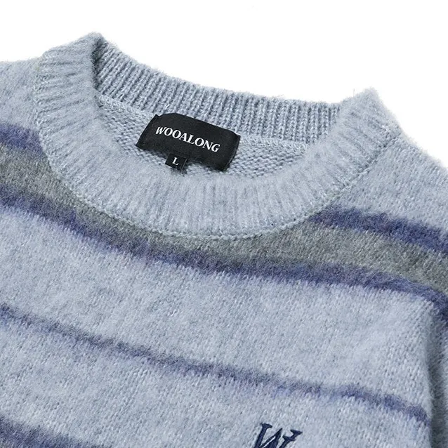 WOOALONG  |Stripes Unisex Wool Street Style Logo Sweaters