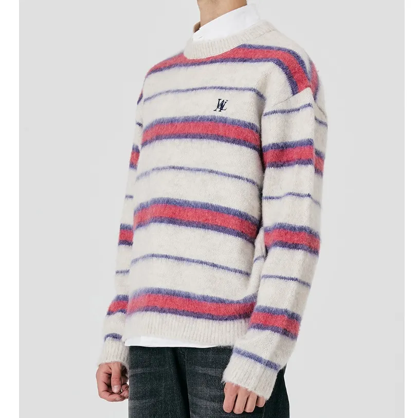 WOOALONG  |Stripes Unisex Wool Street Style Logo Sweaters