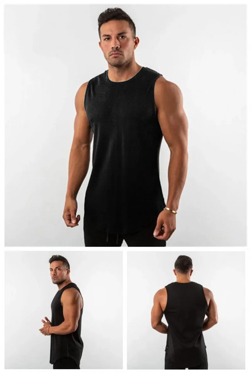 Xituodai Mens Plain Mesh Running Vest Summer Quick Dry Gym Clothing Bodybuilding Fitness Tank Top Sleeveless T Shirt Workout Sin