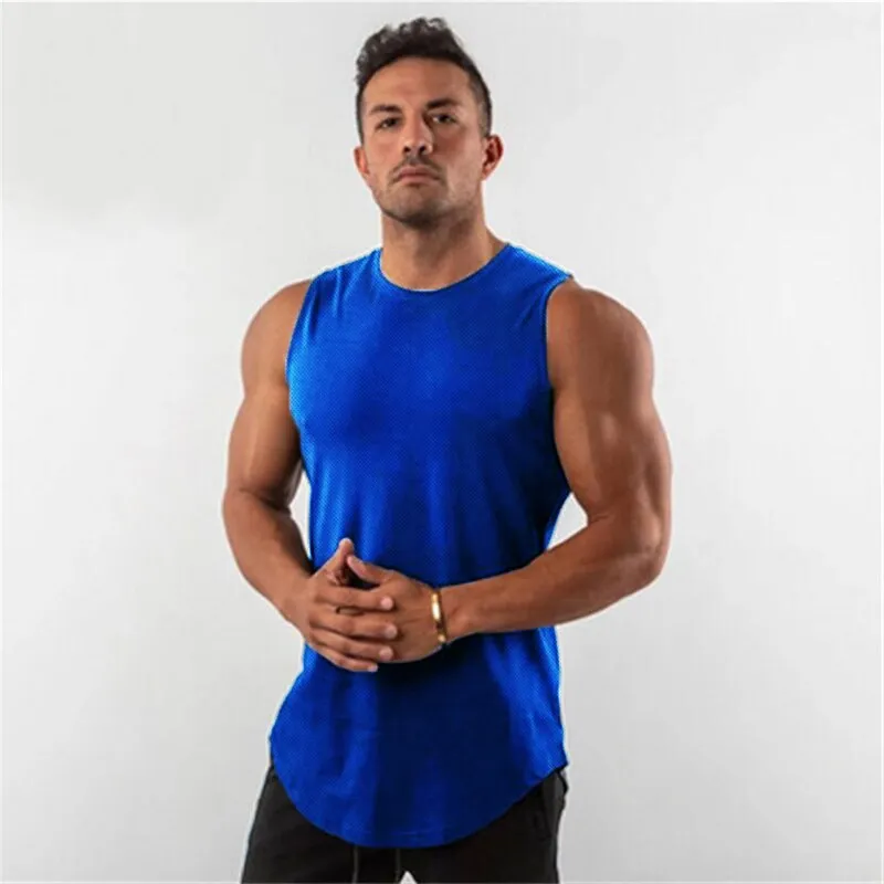 Xituodai Mens Plain Mesh Running Vest Summer Quick Dry Gym Clothing Bodybuilding Fitness Tank Top Sleeveless T Shirt Workout Sin