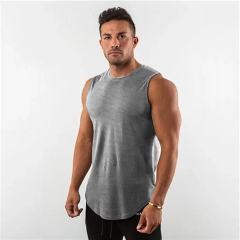 Xituodai Mens Plain Mesh Running Vest Summer Quick Dry Gym Clothing Bodybuilding Fitness Tank Top Sleeveless T Shirt Workout Sin