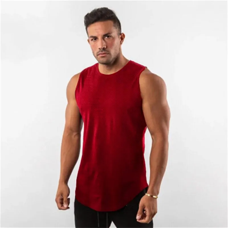 Xituodai Mens Plain Mesh Running Vest Summer Quick Dry Gym Clothing Bodybuilding Fitness Tank Top Sleeveless T Shirt Workout Sin