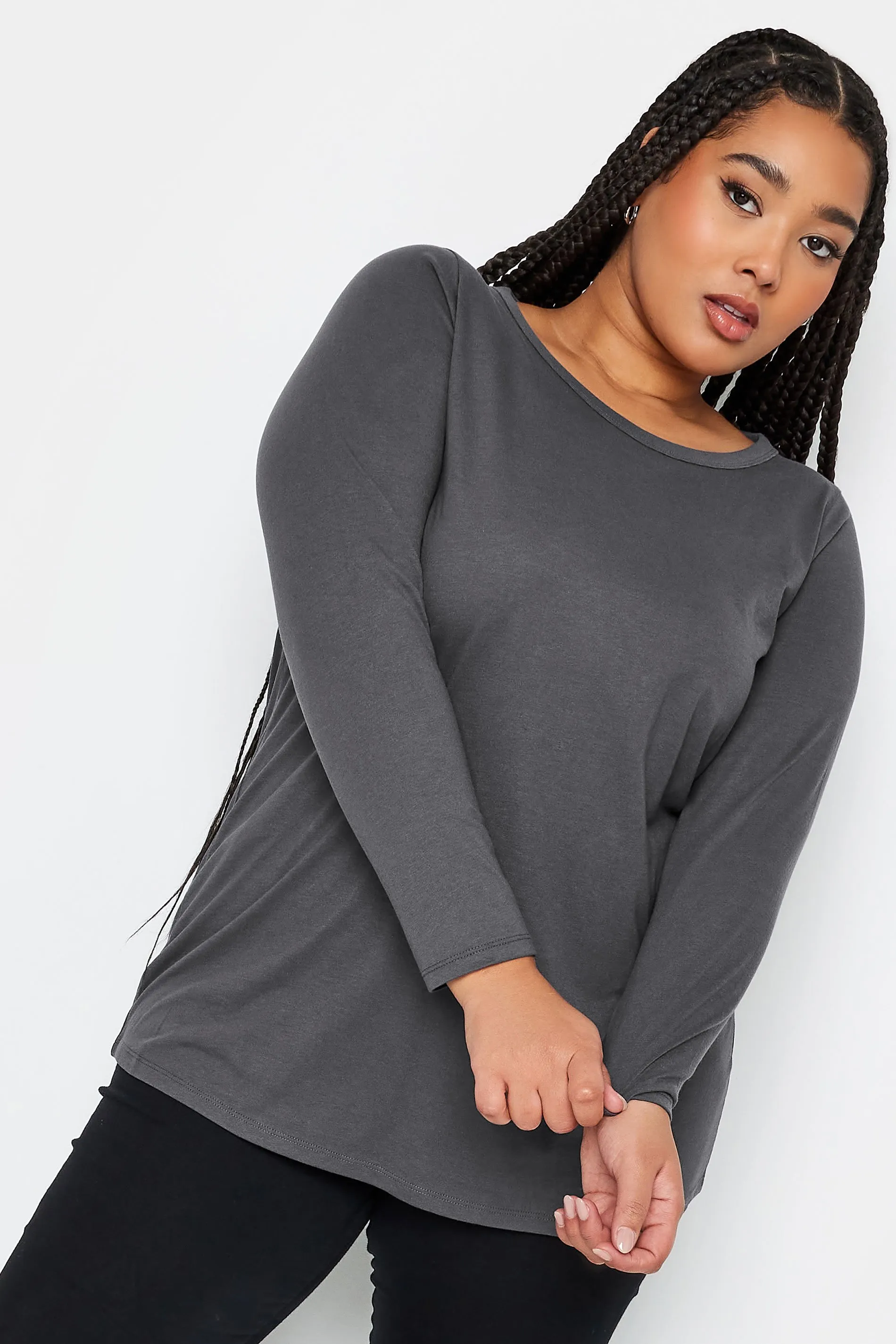 YOURS Curve Grey Long Sleeve Top