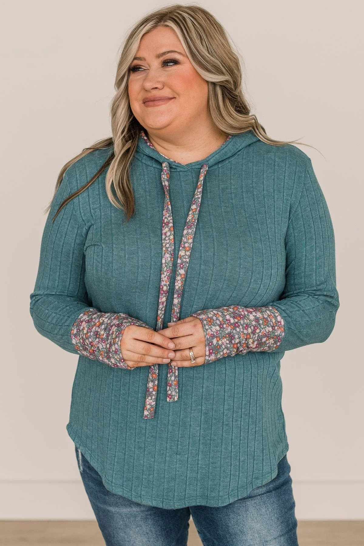 You've Got It Hooded Knit Top- Dusty Teal